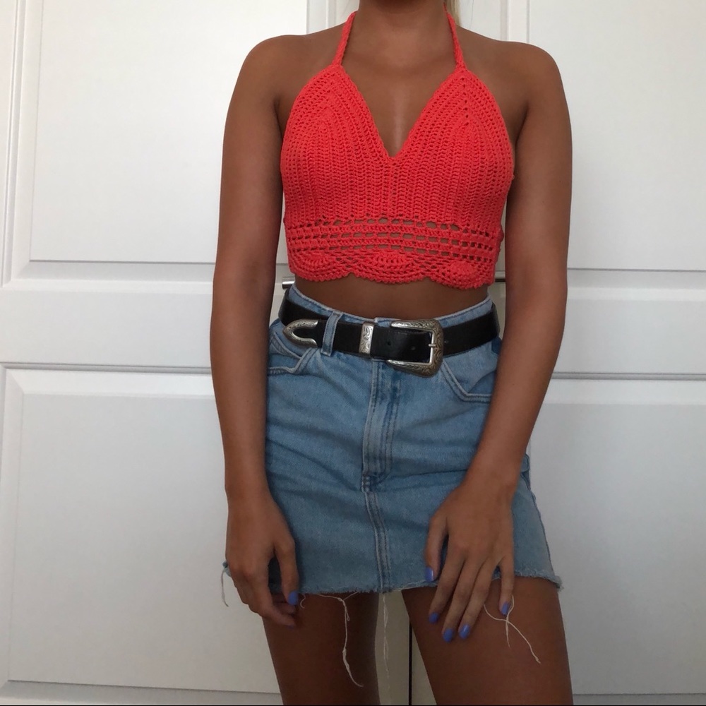 Orange crochet halter top